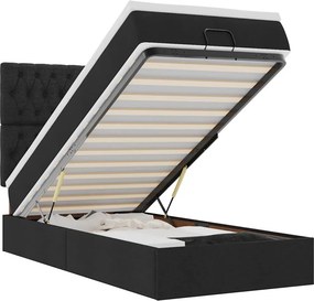 vidaXL Οθωμανικό κρεβάτι με στρώμα &amp; LEDs Μαύρο 100x200 cm Ύφασμα