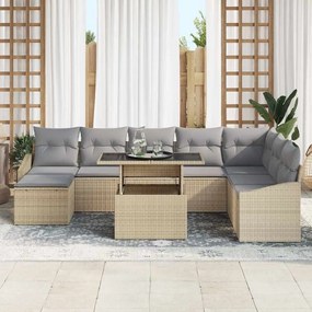 vidaXL Σετ Καναπέ Κήπου με μαξιλάρι 9 pcs Μπεζ, Ανοιχτό Γκρι