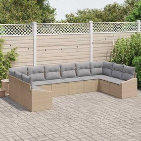 vidaXL Σετ Καναπέ Κήπου 10 pcs Μπεζ Πολυ ράταν