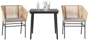 vidaXL Σετ Τραπεζαρίας Κήπου 3 τεμ. Καφέ Συνθ.Ρατάν/Γυαλί με Μαξιλάρια