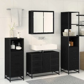vidaXL Σετ Επίπλων Μπάνιου με ράφι 3 pcs Μαύρη Οξυά Επεξεργασμένο ξύλο