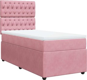 vidaXL Κρεβάτι Boxspring με Στρώμα Ροζ 90x200 εκ. Βελούδινο