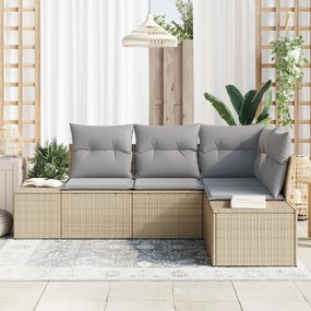vidaXL Σετ Καναπέ 4 Τεμαχίων με Μαξιλάρια μπεζ Ρατάν