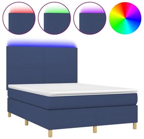 vidaXL Κρεβάτι Boxspring με Στρώμα &amp; LED Μπλε 140x200 εκ. Υφασμάτινο