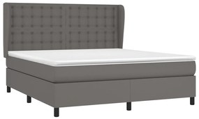 Κρεβάτι Boxspring με Στρώμα Γκρι 160x200εκ. από Συνθετικό Δέρμα - Γκρι