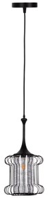 CEILING PENDANT LAMP  BLACK METAL-WHITE FABRIC Φ24x130Hcm. 24x24x130 εκ.