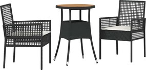 vidaXL Σέτ φαγητού για κήπο 3 pcs Μαύρο συνθετικό ρατάν