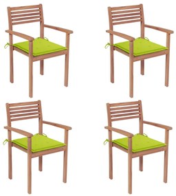 3062300 vidaXL Καρέκλες Κήπου 4 τεμ. Μασίφ Ξύλο Teak με Φωτ. Πράσινα Μαξιλάρια Πράσινο, 1 Τεμάχιο