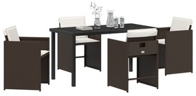 vidaXL Σετ 5 Τεμαχίων Εξωτερικού Δείπνου με Μαξιλάρια Καφέ Πολυ Ρατάν
