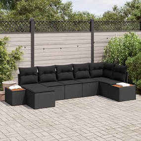 vidaXL Σετ Καναπέ Κήπου με μαξιλάρι 7 pcs Μαύρο Πολυ ράταν