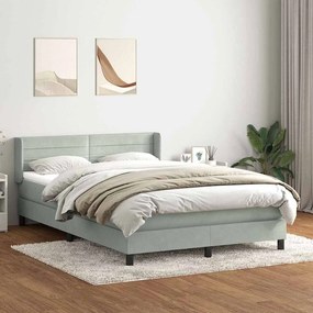 Κρεβάτι Boxspring με Στρώμα Ανοιχτό Γκρι 160x220 εκ. Βελούδινο - Γκρι