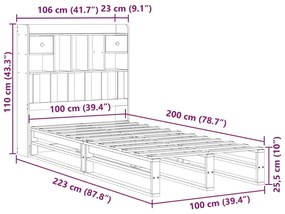 Κρεβάτι Βιβλιοθήκη Χωρίς Στρώμα 100x200 εκ. Μασίφ Ξύλο Πεύκο - Λευκό