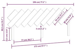 Κεφαλάρι Κρεβατιού 196x3x80,5 εκ. από Μασίφ Ξύλο Πεύκου - Καφέ
