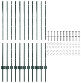 vidaXL Πόλοι Φράχτη 22 pcs Πράσινο 120 cm Ατσάλι