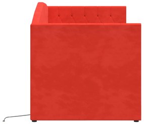 vidaXL Καναπές Κρεβάτι με Στρώμα & USB Μπορντό 90 x 200 εκ. Βελούδινος