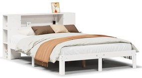 Κρεβάτι Βιβλιοθήκη Χωρίς Στρώμα Λευκό 135x190 εκ Μασίφ Πεύκο - Λευκό