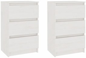 vidaXL Κομοδίνα 2 τεμ. Λευκά 40 x 29,5 x 64 εκ. από Μασίφ Ξύλο Πεύκου
