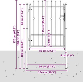 vidaXL Πύλη Φράχτη ASTEN 100 x 125 cm Μέταλλο Μαύρο Κλειδώσιμο