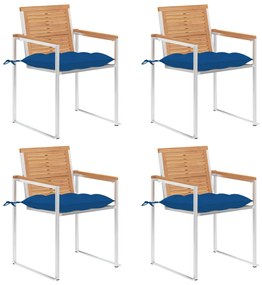vidaXL Καρέκλες Κήπου 4 τεμ. από Μασίφ Ξύλο Teak με Μαξιλάρια