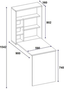 Γραφείο τοίχου ανοιγόμενο Ravin pakoworld λευκό 63x90x154εκ