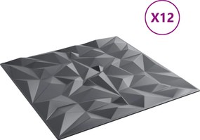 vidaXL Πάνελ τοίχου 12 pcs Αμέθυστος Γκρι 50 x 50 cm Φελιζόλ XPS