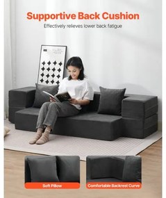VEVOR Folding Sofa Bed 3-in-1 Foldable Couch Bed with 3 Pillows Dark Grey Twin