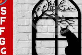 Intra απο ξύλο plywood 3mm-4mm πάχος Διακόσμηση τοίχου γάτα σε παράθυρο Δίασταση 40x40 cm INTRAFABR-67422210