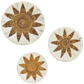 Διακοσμητικό τοίχου Circy Inart σετ 3 τεμ ψάθα σε λευκή-μπεζ απόχρωση