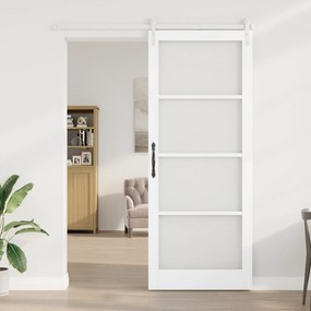 vidaXL Συρόμενη Πόρτα με Εξαρτήματα Set 'ORKDAL' Λευκό Στερεό Ξύλο & Γυαλί