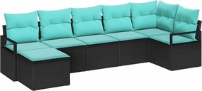vidaXL Σετ Καναπέ με μαξιλάρι 7 pcs Μαύρο συνθετικό ρατάν