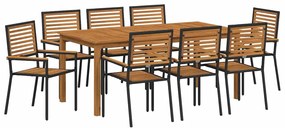 vidaXL Σέτ φαγητού για κήπο 9 pcs Μαύρο Πολυ ράταν