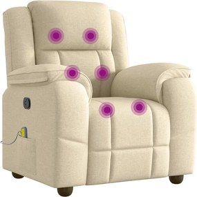 vidaXL Πολυθρόνα Μασάζ Ανακλινόμενη Κρεμ Υφασμάτινη