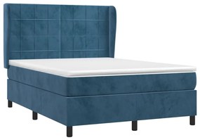 Κρεβάτι Boxspring με Στρώμα Σκούρο Μπλε 140x190 εκ. Βελούδινο - Μπλε