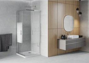 Mexen Rio τετράγωνη καμπίνα ντους 90 x 90 cm, λευκές λωρίδες, χρώμιο +