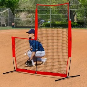 VEVOR L Screen Baseball for Batting Cage, 7x7 ft Baseball &amp; Softball Safety Screen, Body Protector Portable Batting Screen with Carry Bag &amp; Ground Stakes, Baseball Pitching Net for Pitchers Protection