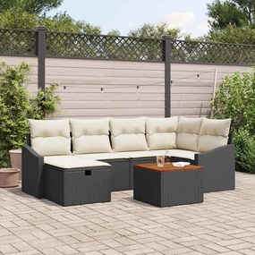 vidaXL Σετ Καναπέ Κήπου με μαξιλάρι 7 pcs Μαύρο Πολυ ράταν