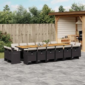 vidaXL Σετ Τραπεζαρίας Κήπου 17 τεμ Μαύρο από Συνθ. Ρατάν με Μαξιλάρια