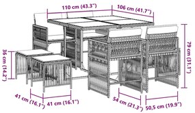 vidaXL Σετ Τραπεζαρίας Κήπου 9 τεμ Μαύρο από Συνθ. Ρατάν με Μαξιλάρια