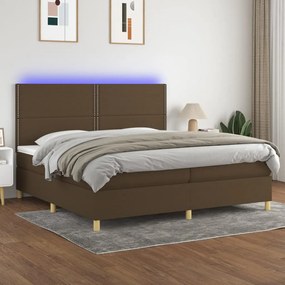 Κρεβάτι Boxspring με Στρώμα &amp; LED Σκ.Καφέ 200x200εκ. Υφασμάτινο