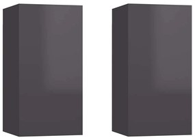 vidaXL Έπιπλα Τηλεόρασης 2 τεμ. Γυαλ. Γκρι 30,5x30x60 εκ. Επεξ. Ξύλο