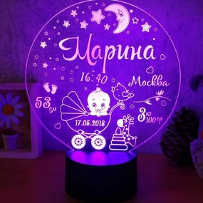 Σετ των 2 Intra απο ξύλο plywood 3mm-4mm πάχος – Εξατομικευμένο ξύλο χαρακτικής 3D Illusion Lamp Metrics Birth Metrics 50x60 cm INTRAVECTRY-MY554505