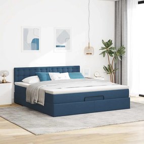 vidaXL Οθωμανικό κρεβάτι με στρώμα &amp; LEDs Μπλε 160x200cm ύφασμα