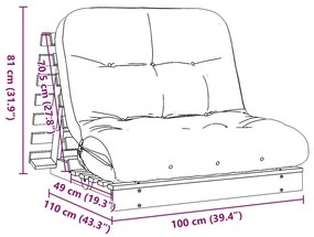 Καναπές Κρεβάτι Futon με Στρώμα 100x206x11εκ. Μασίφ Ξύλο Πεύκου - Καφέ