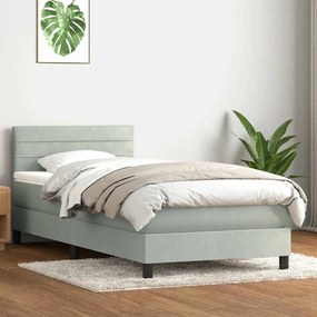 Box Spring κρεβάτι με στρώμα ανοιχτό γκρι 90x220 εκ. Βελούδινο - Γκρι