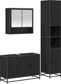vidaXL Σετ Επίπλων Μπάνιου με ράφι 3 pcs Μαύρη Οξυά Επεξεργασμένο ξύλο