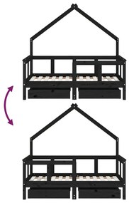 Πλαίσιο Παιδικού Κρεβατιού Συρτάρια Μαύρο 70x140εκ. Ξύλο Πεύκου - Μαύρο