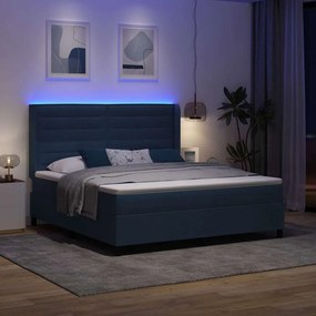 vidaXL LED Κρεβάτι με βάθρο με στρώμα Μπλε 180 x 200 cm ύφασμα
