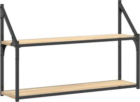 vidaXL Ραφιέρα Τοίχου με 2 Ράφια Sonoma Δρυς 80x21x51 εκ Επεξεργ. Ξύλο