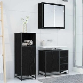 vidaXL Σετ Επίπλων Μπάνιου με ράφι 3 pcs Μαύρη Οξυά Επεξεργασμένο ξύλο