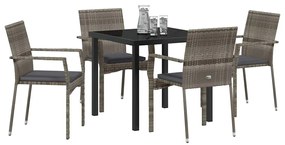 vidaXL Σέτ φαγητού για κήπο με μαξιλάρι 5 pcs Γκρι Πολυ ράταν